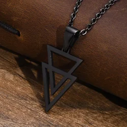 Vnox Hollow Double Triangle Necklaces for Men, Stainless Steel Geometric Pendant Collar with O Chain 50/60cm
