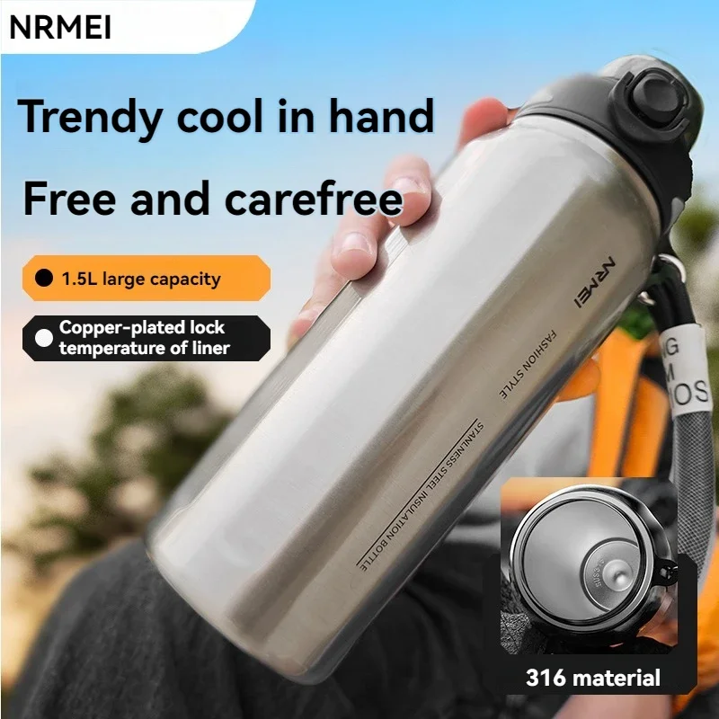 Bouteille d'eau isotherme en acier inoxydable 316, tasse de sport portable avec paille, gourde thermos sous vide pour l'extérieur