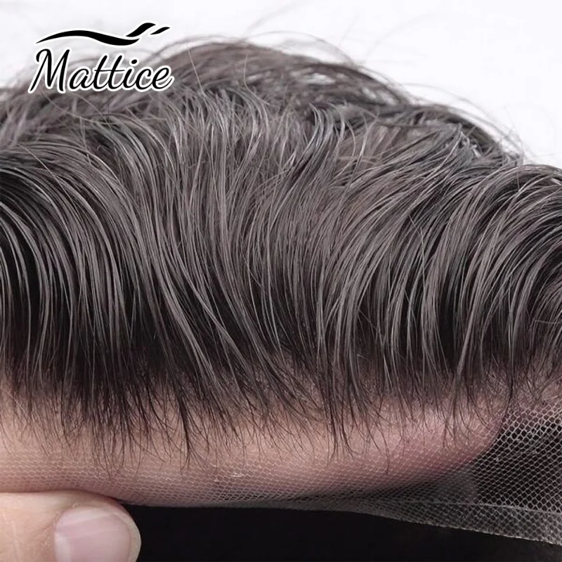 Vloop Bio cabelo Toupee para homens, pele peruca dianteira suíça do laço, injetado unidade do sistema do cabelo, prótese do cabelo masculino, 0.06-0.08mm