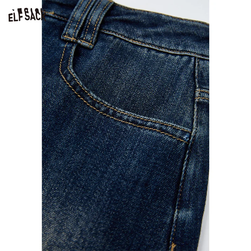 ELFSACK 2025 Summer New Arrivals High Waist A-Line Denim Shorts for Women Vintage Petite Fit