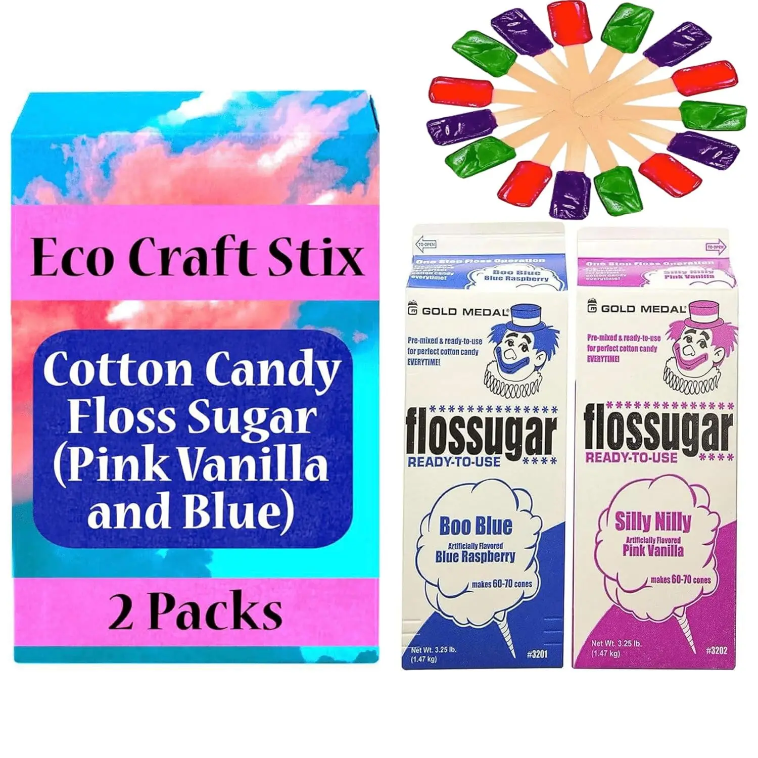 

Сахар для сахарной ваты - 2 упаковки, розовый с ванилью и синий, идеально подходят для сладких десертов