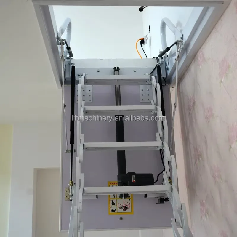 【Best-selling】2026 Electric Modern Telescopic Titanium-Magnesium Alloy Loft Ladder For Home Attic Folding Design 300kg Capacity