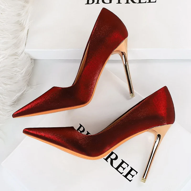 Frauen Chic Satin Weinrot 10,5 cm High Heels Pumps Weibliche Hochzeit Bankett Premium Kleid Schuhe Dame Trendy Spitz schuhe