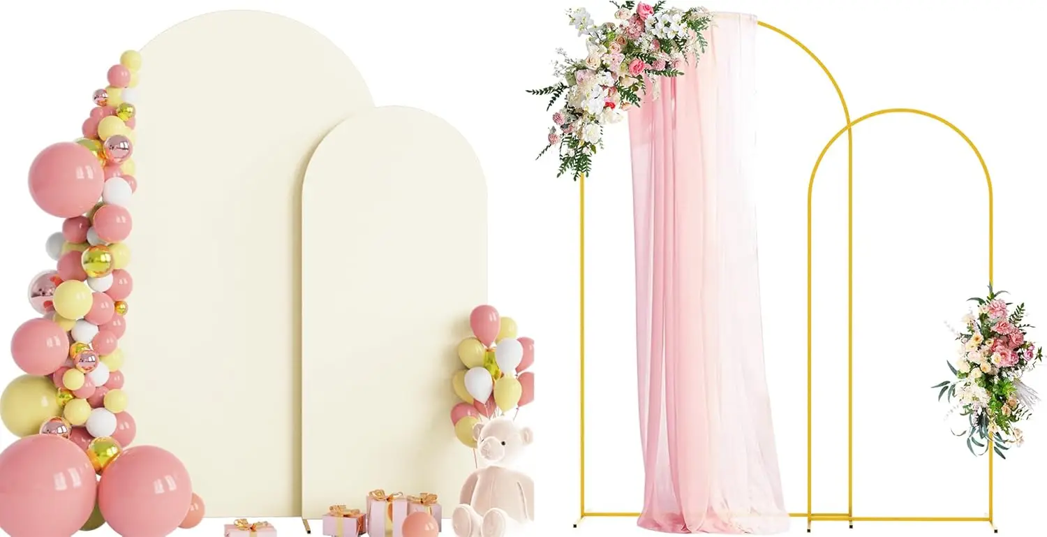 

7.2FT Ivory Wedding Arch Stand with Cover Set for Party Ceremony Decor