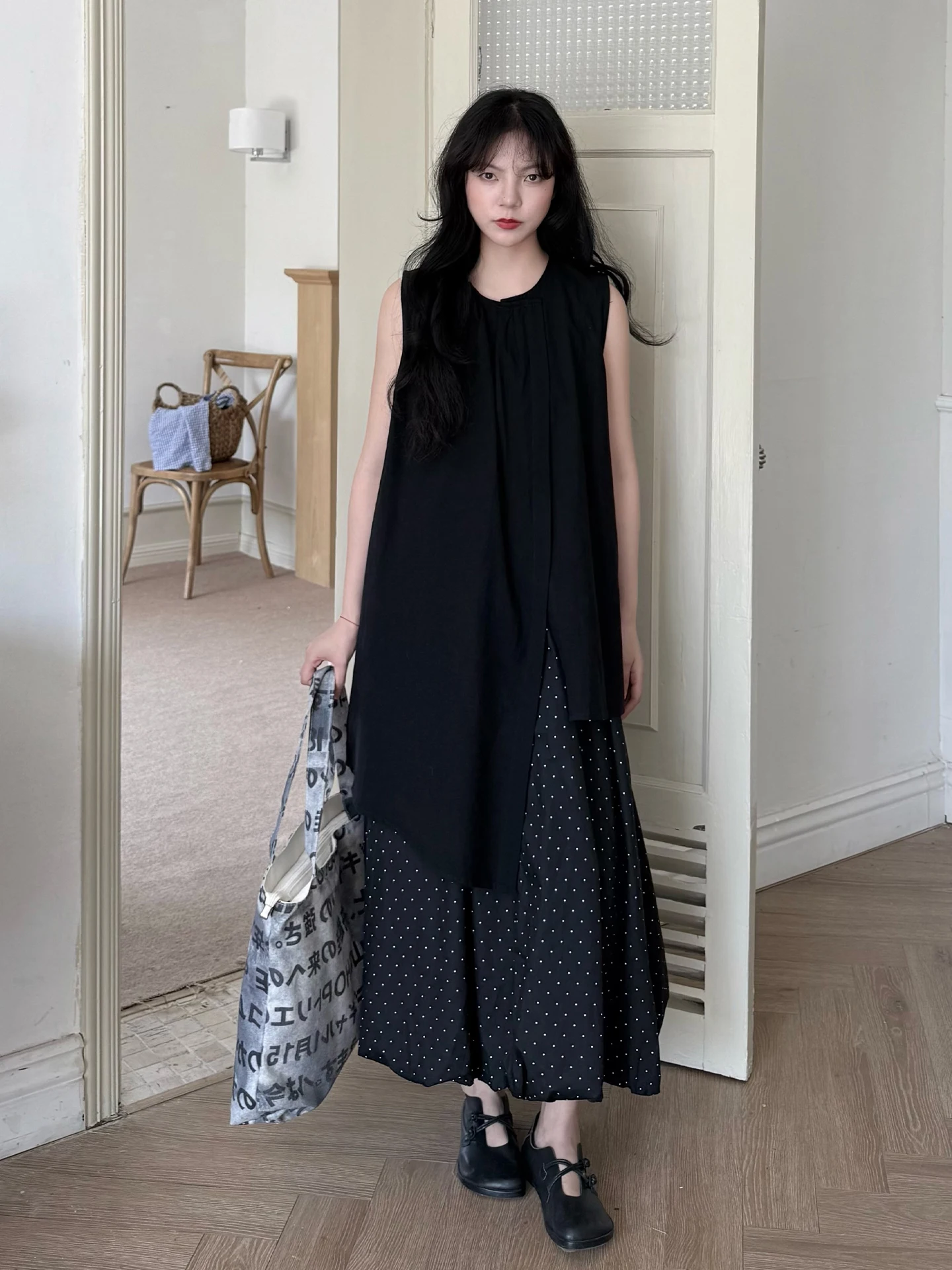 Summer Polka Dot A-Line Pleated Skirt Flared Half-length Ball Gown Style Women's Cotton Casual Skirts by Lu Yushan Island