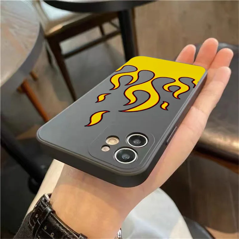 Yellow Fire Silicone Phone Case for iPhone 14 13 12 11 15 Pro Max Mini Shockproof Cover X XS XR 7 8 14 15 Plus SE 2022 Cover