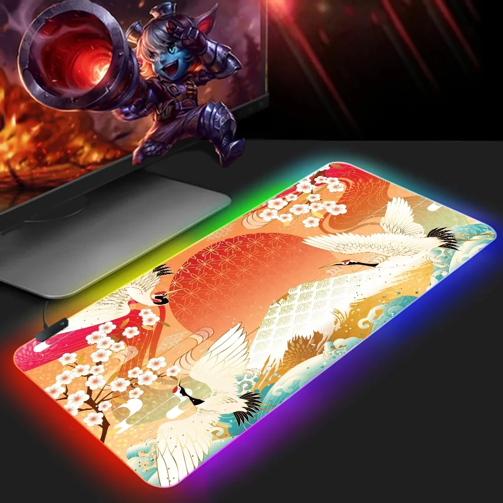 Mousepad karet alami Anti selip, Mousepad besar RGB derek kuno Cina, keset Keyboard LED, keset meja besar