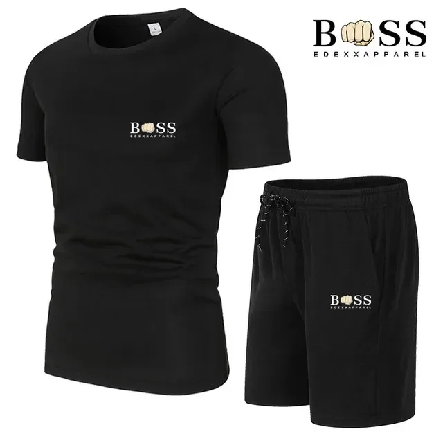 New Men's Fitness Fashion Set Men's casual sportswear set Quick drying sportswear Short sleeved T-shirt+shorts 2-piece set