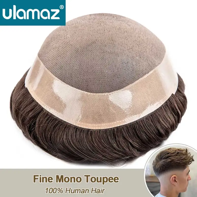 

Мужской парик-система замещения волос Fine Mono, натуральный протез из 100% человеческих волос для мужчин, прочный мужской протез для волос, накладка-парик для мужчин