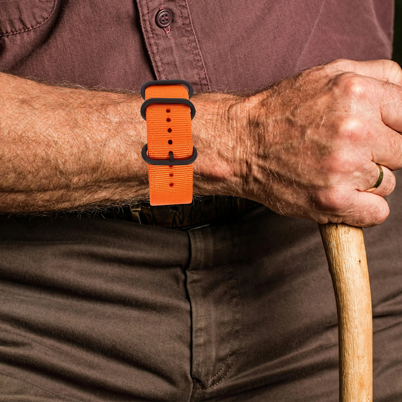 

24mm Watch Strap Webbing Durable 2-Joint Nylon Watch Band Wristband for Watch Replacement (Orange with Black Buckle)