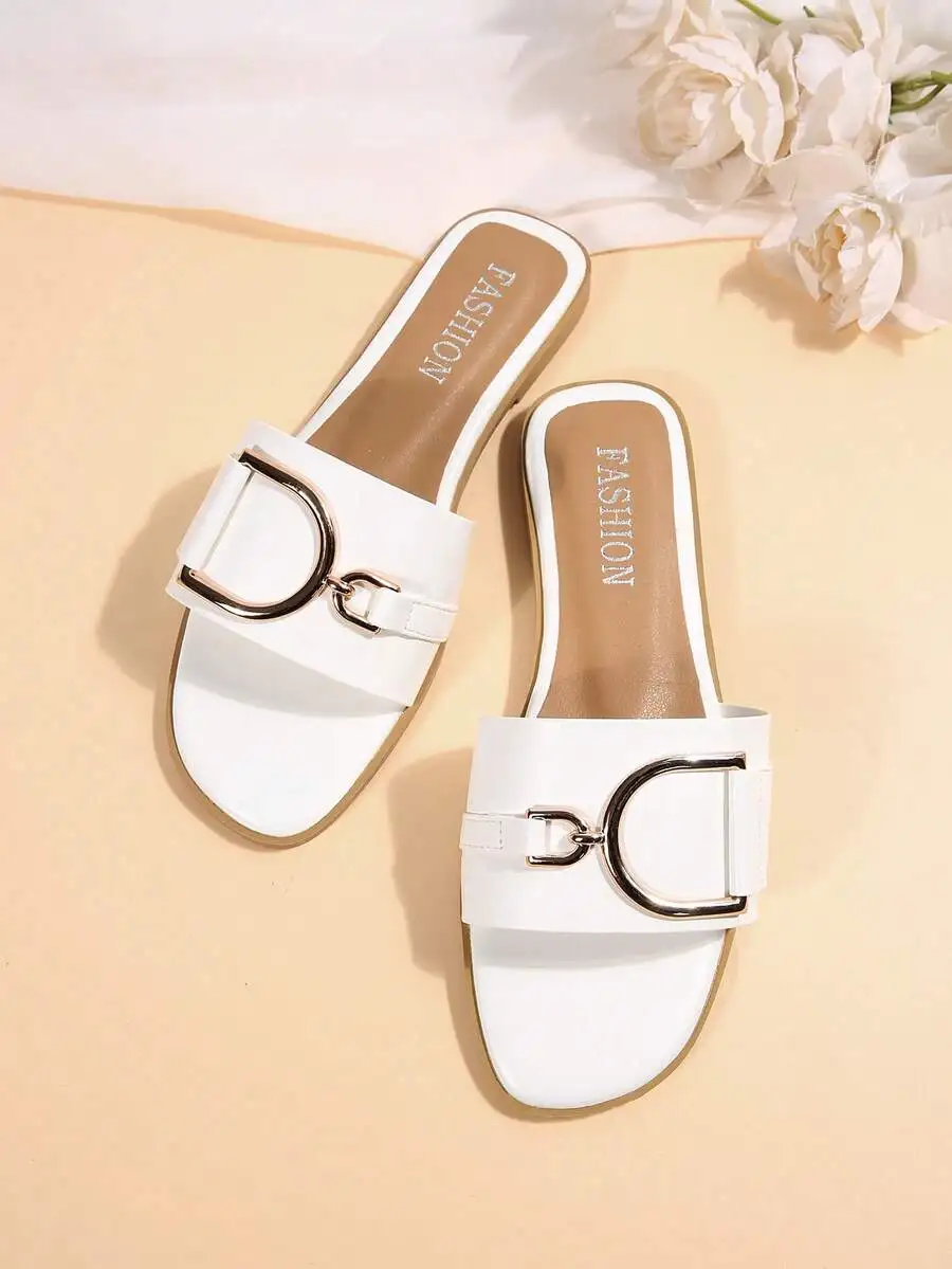 

Women's Fashion Flat Sandals With Buckle Decor, Casual Summer Shoes,Beach Outfits