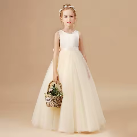 Cross-Border Girls' Formal Dress Flower Girl Princess Dress Puffy Tulle Children's High-End Host Evening Dress Piano Performance