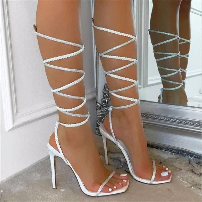 NOVEDAD DE VERANO 20224, sandalias de gladiador para mujer, zapatos sexis de tacón alto a la moda para mujer, zapatos de mujer con correa en el tobillo de talla grande europea 43