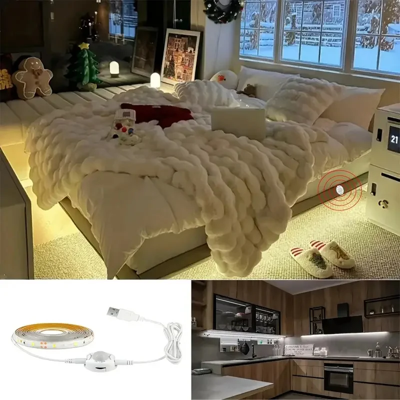 LED Smart Human Body Sensor USB Light Strip 5V 2835 Suitable for Under Bed, Sofa, Cabinet, Wardrobe