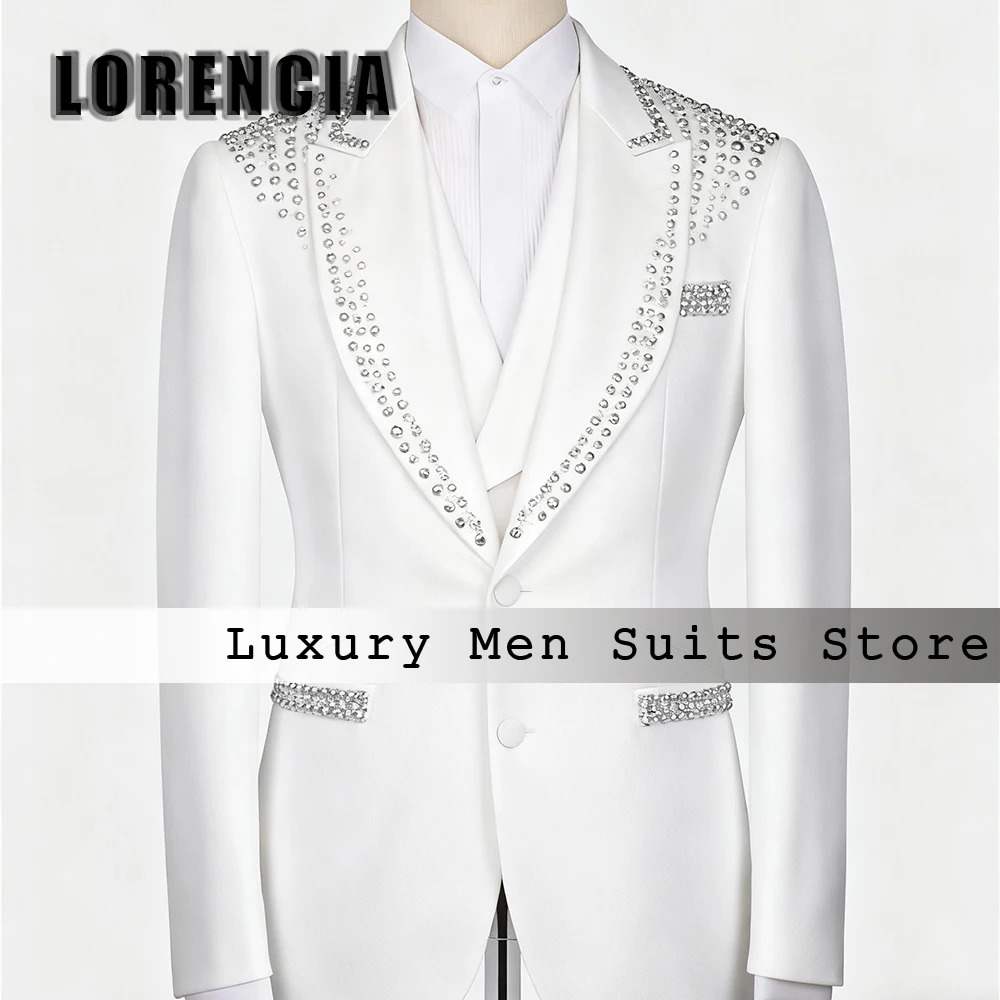 

Элегантные мужские костюмы с бриллиантами, комплект из 3-х предметов, приталенный смокинг, вечерние наряды, индивидуальный пиджак, жилет, брюки, халат mariage femme