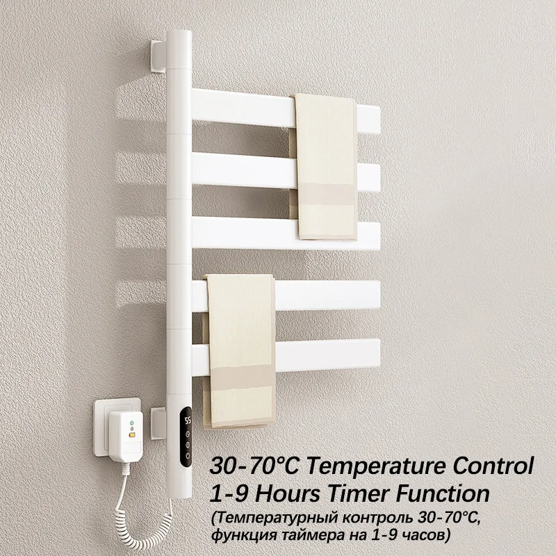 Imagem -02 - Rotatable Elétrico Aquecido Toalheiro Black Rack Smart Touch Timing Aquecedor Acessórios do Banheiro