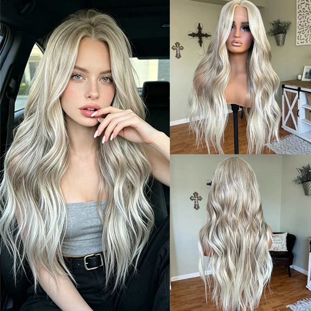 

Platinum Ash Blonde HD Lace Front Glueless Wig Heat Resistant Luxury Women's Wig Balayage Synthetic Blended Fiber Colored Wig