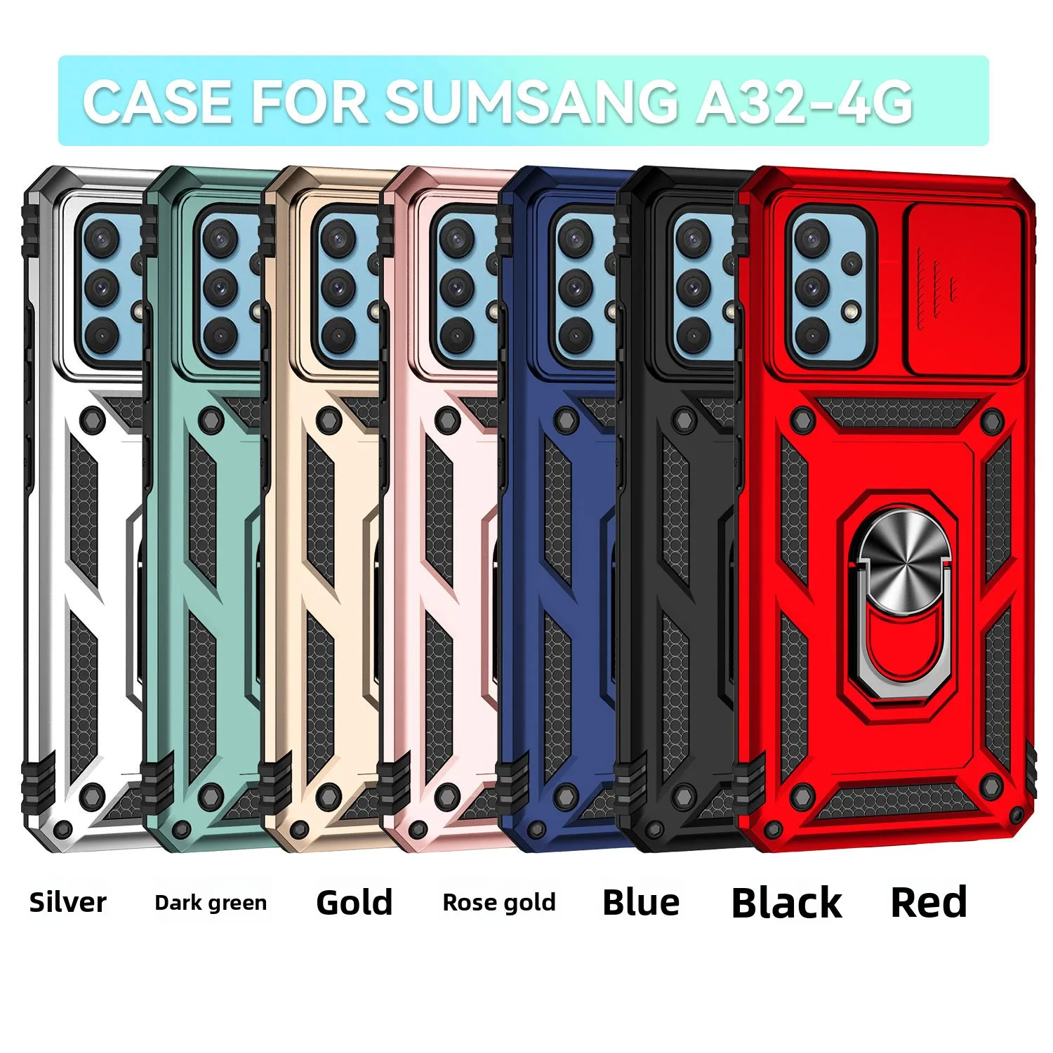 

For Samsung A32 Galaxy Series Shockproof 360 Rotating Metal Ring Phone Cover with Car Magnetic Absorption and Kickstand