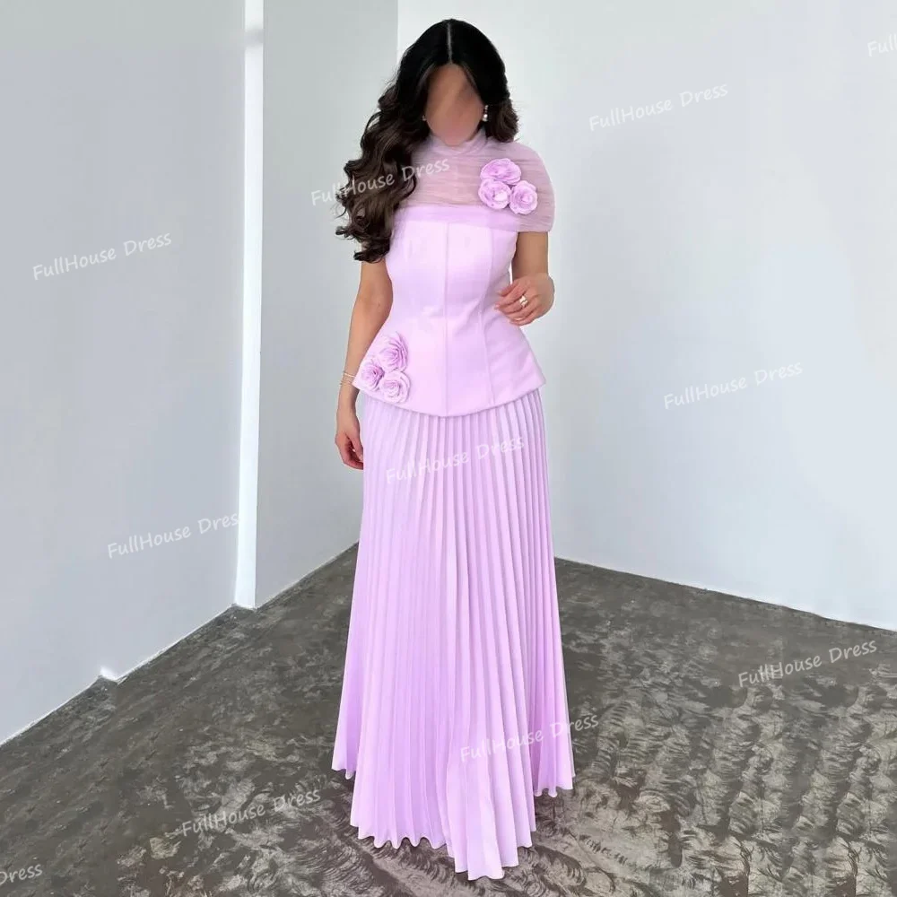 فستان سهرة مصنوع حسب الطلب رشيق بدون أكمام مطوي على شكل حرف A فستان عربي سعودي بدون ظهر ثنيات بطول الأرض مع زهور #2