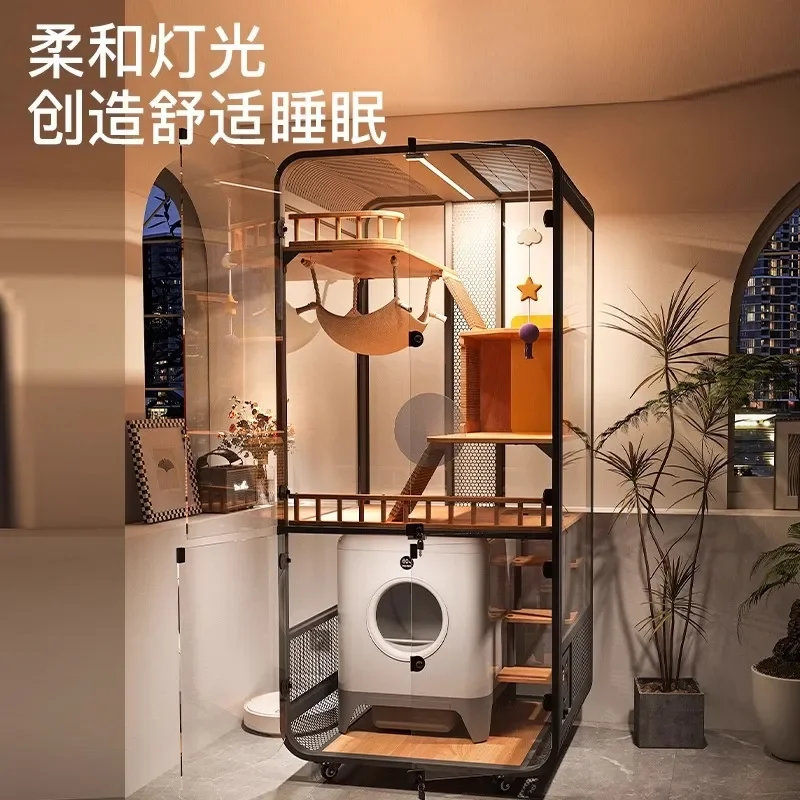 Meole Pavilion No 1 Solid Wood Large Cat Cage Room with Litter Box Space Easy Assembly Pet Furniture