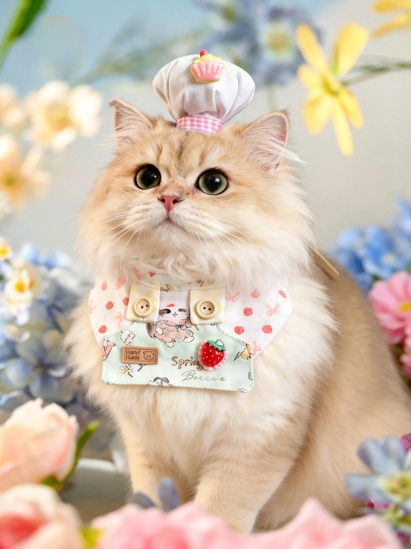 Lindo pañuelo delantal para mascotas, gorro de chef de verano, pañuelo de cumpleaños para perro, accesorios de ropa para mascotas West Highland Terrier, pañuelo con diseño de pastel de frutas.