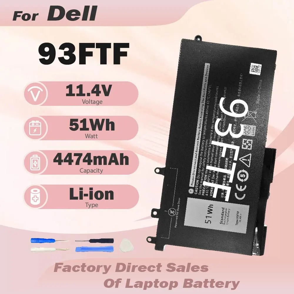 

93FTF Новый аккумулятор для ноутбуков Dell Latitude E5580, E5480, E5490, E5488, E5280, E5288, E5290, Precision M3520, 3530, 51Wh, D4CMT, 83XPC, 4YFVG