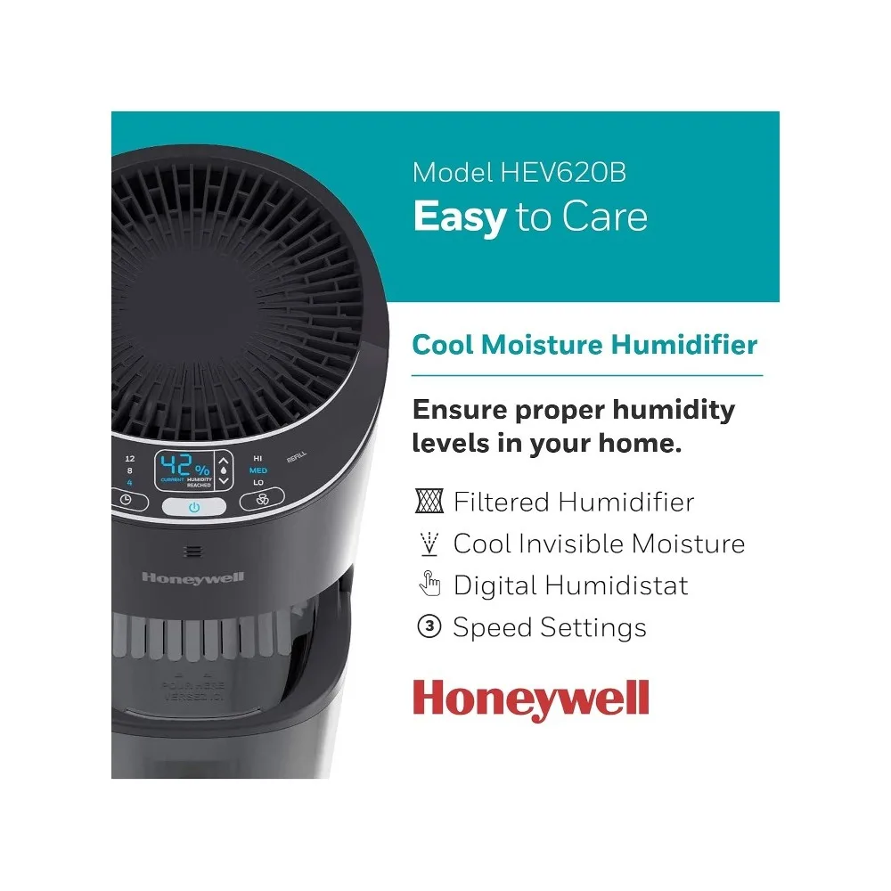 Top Fill Tower Humidifier, Digital Humidistat, Cool Mist Humidifier for Bedroom, Home or Office with Space Saving Tower Design