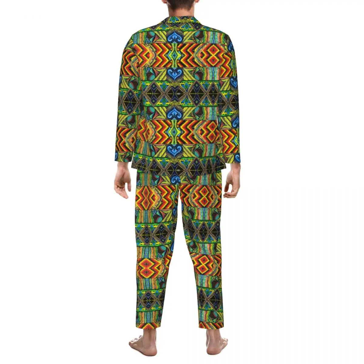 Pigiama con stampa tribale Set autunno stile africano Kawaii Indumenti da notte per il tempo libero Unisex 2 pezzi Regalo da notte personalizzato oversize vintage