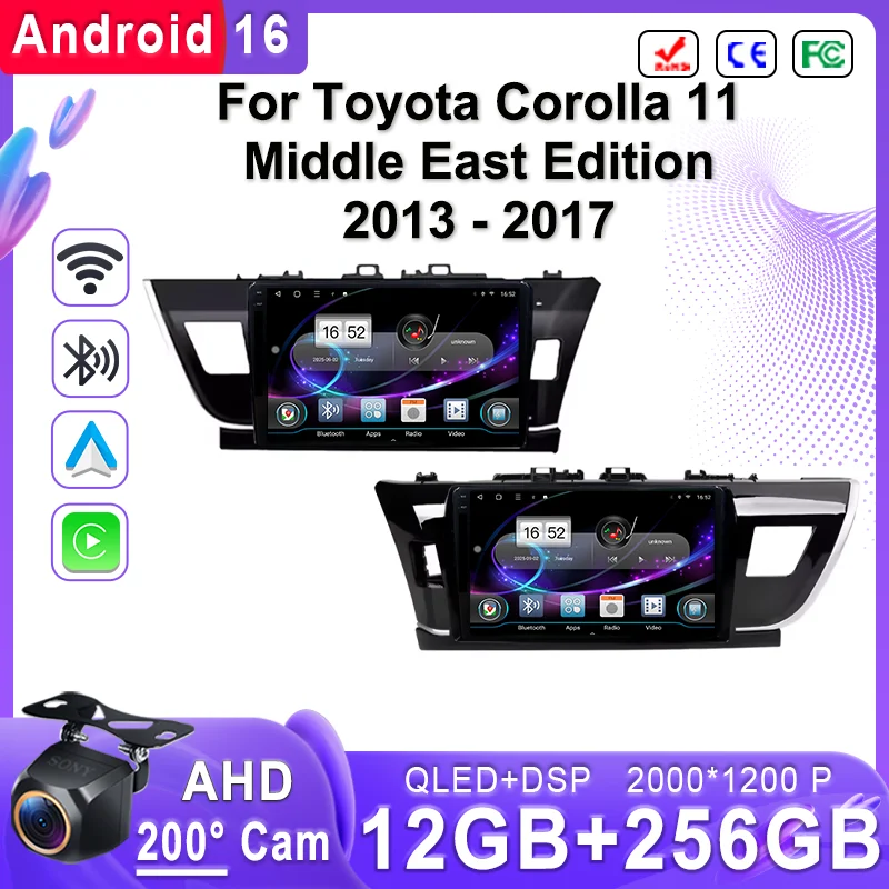 Android 16 2K Incell Screen Multimedia Stereo For Toyota Corolla 11 Middle East Edition 2013 - 2017 Plug and Play GPS Navigation