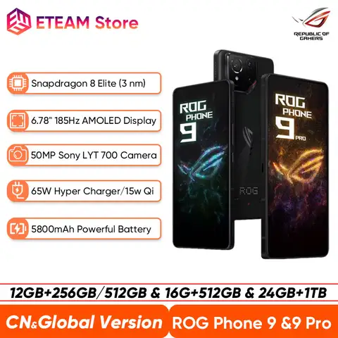 ROG Phone 9 & 9 Pro 5G 게이밍 폰 Snapdragon 8 Elite 6.78인치 185Hz E-스포츠 LTPO AMOLED 디스플레이 50MP Sony LYT 700 카메라 NFC