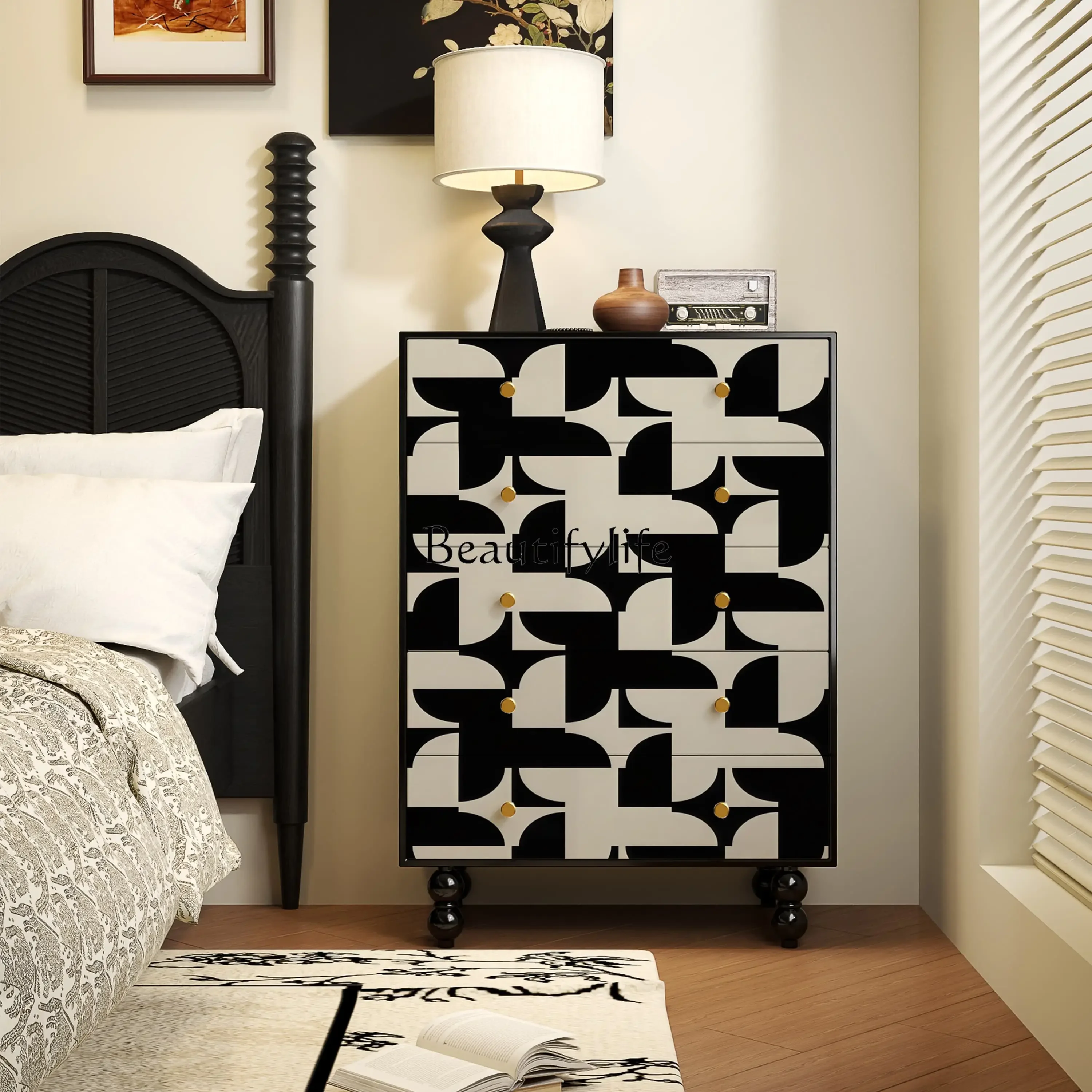 

06French modern solid wood chest of drawers restaurant B & B decorative locker