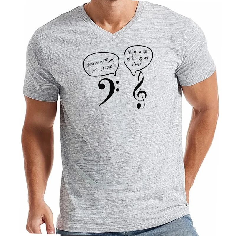 Music Bass Treble Clef Shirt Harajuku Men's Screen Printed T Shirts Cotton Tops Shirt for Men Top T-shirts Printed Fashion