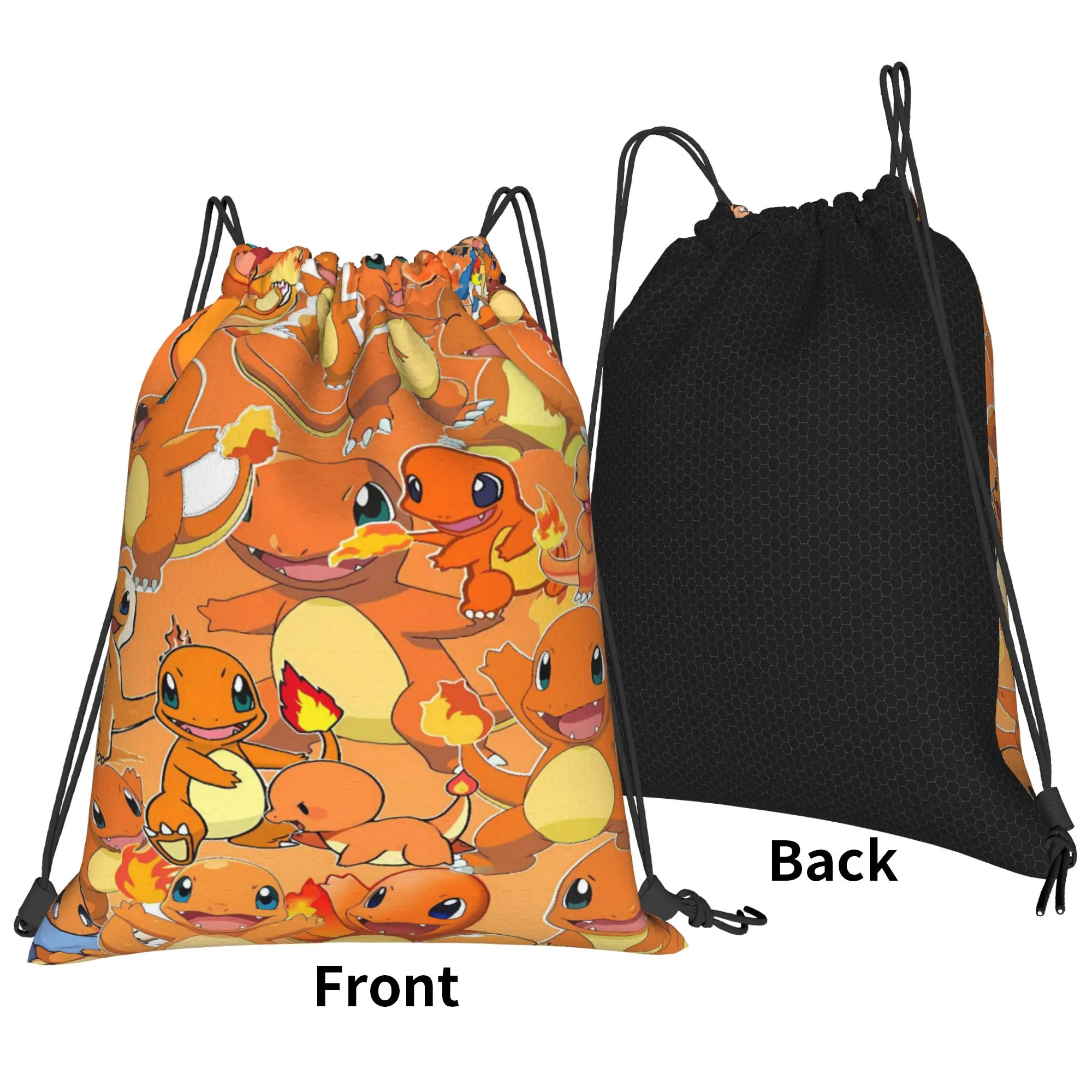 Charmander Scatter Cartoon Drawstring Bag  Folding Minimalist Backpacks Sports Yoga Sackpack String Bags For Unisex