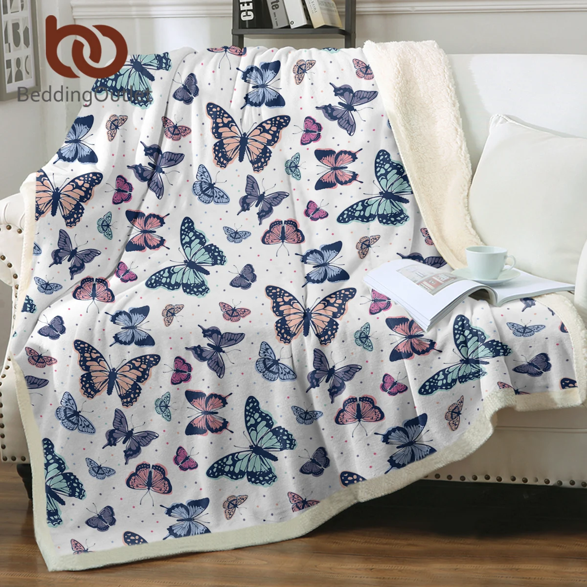 

BeddingOutlet Colorful Butterfly Dragonfly Sherpa Fleece Blanket Beautiful Insect Theme Blanket Kids Adults Bedroom Decor Gifts