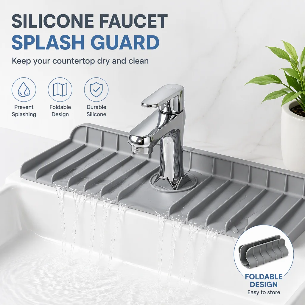 Silicone Faucet Mat Dish Soap Sponge Holder Sink Kitchen Countertop Drying Mat Bathroom Kitchen Sink Splash Guard Drain Pad