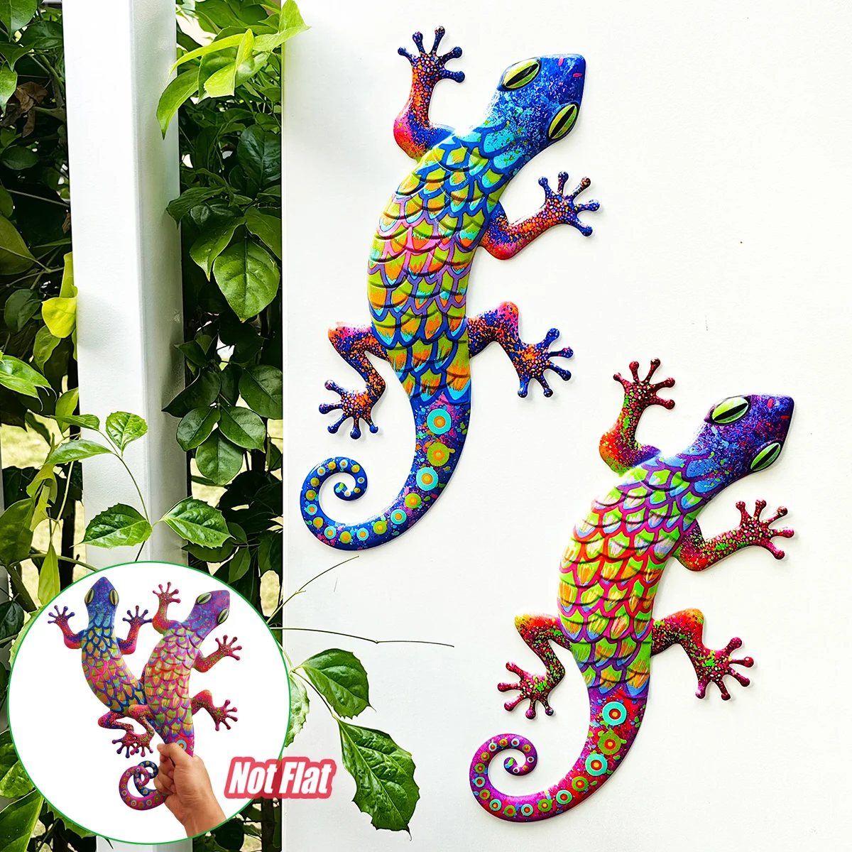 Large Metal Gecko Wall Art Decor, 3D Iron Lizard Sculpture Hanging Ornament for Outdoor Garden, Patio, Porch - Mother's Day Gift