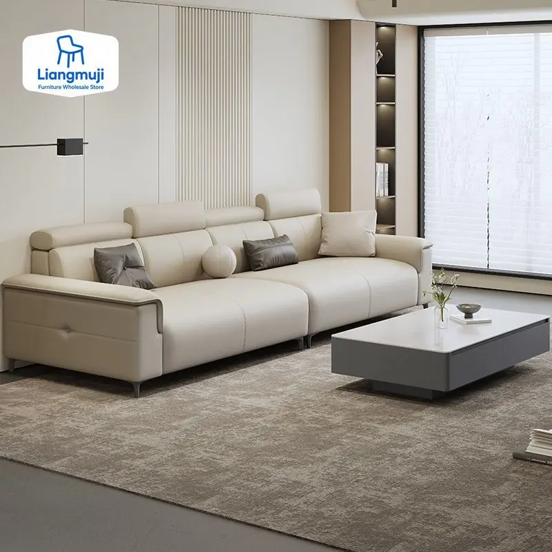 

Nordic Designer Living Room Sofas Leather Modern Wooden Recliner Big Sofas Lounges Armchair Italian Divani 2 Posti Furniture