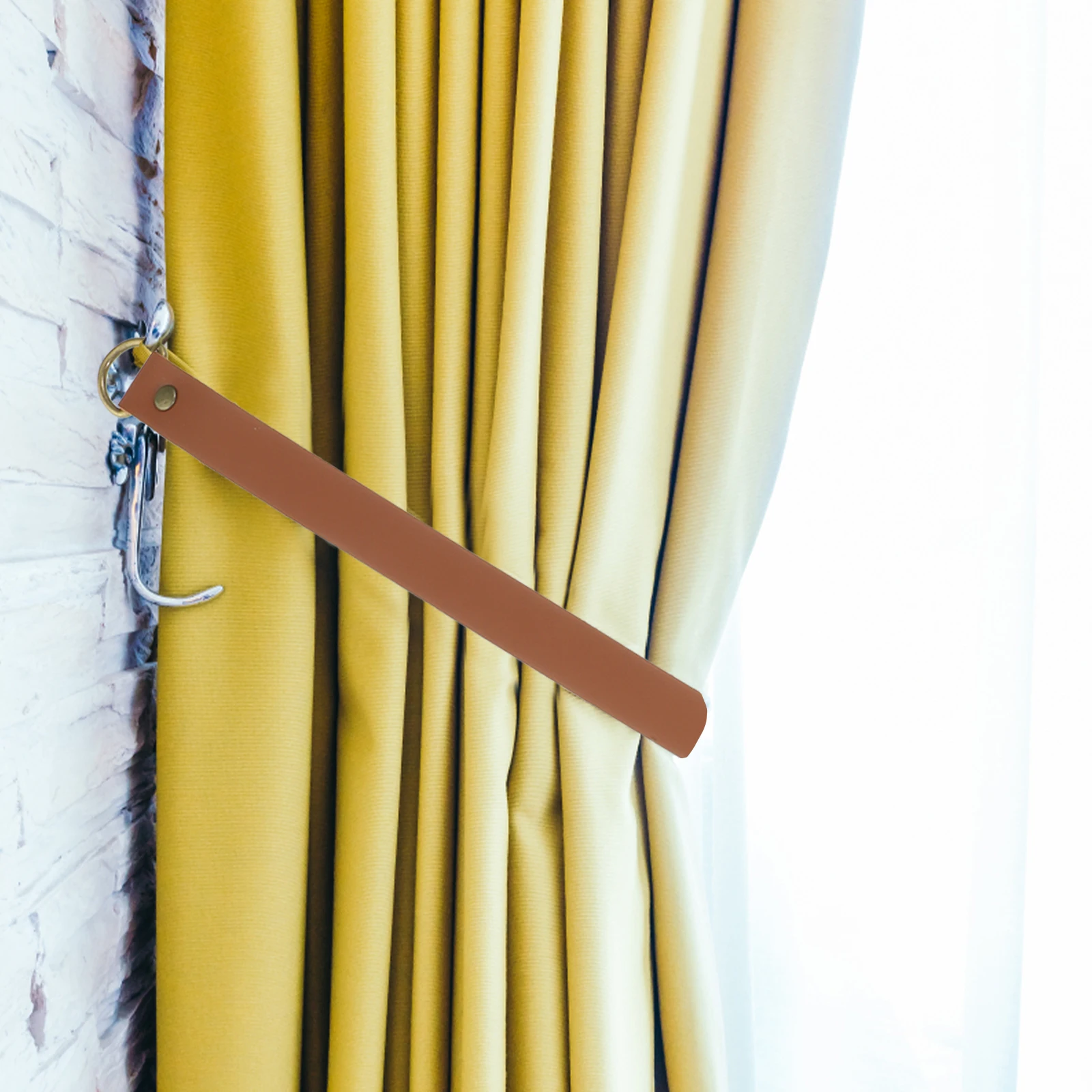 

Curtain Tie Backs Brown PU Alloy Home Decor Drape Holdback Indoor Ropes Curtains Supplies Multi Functional Space Saving
