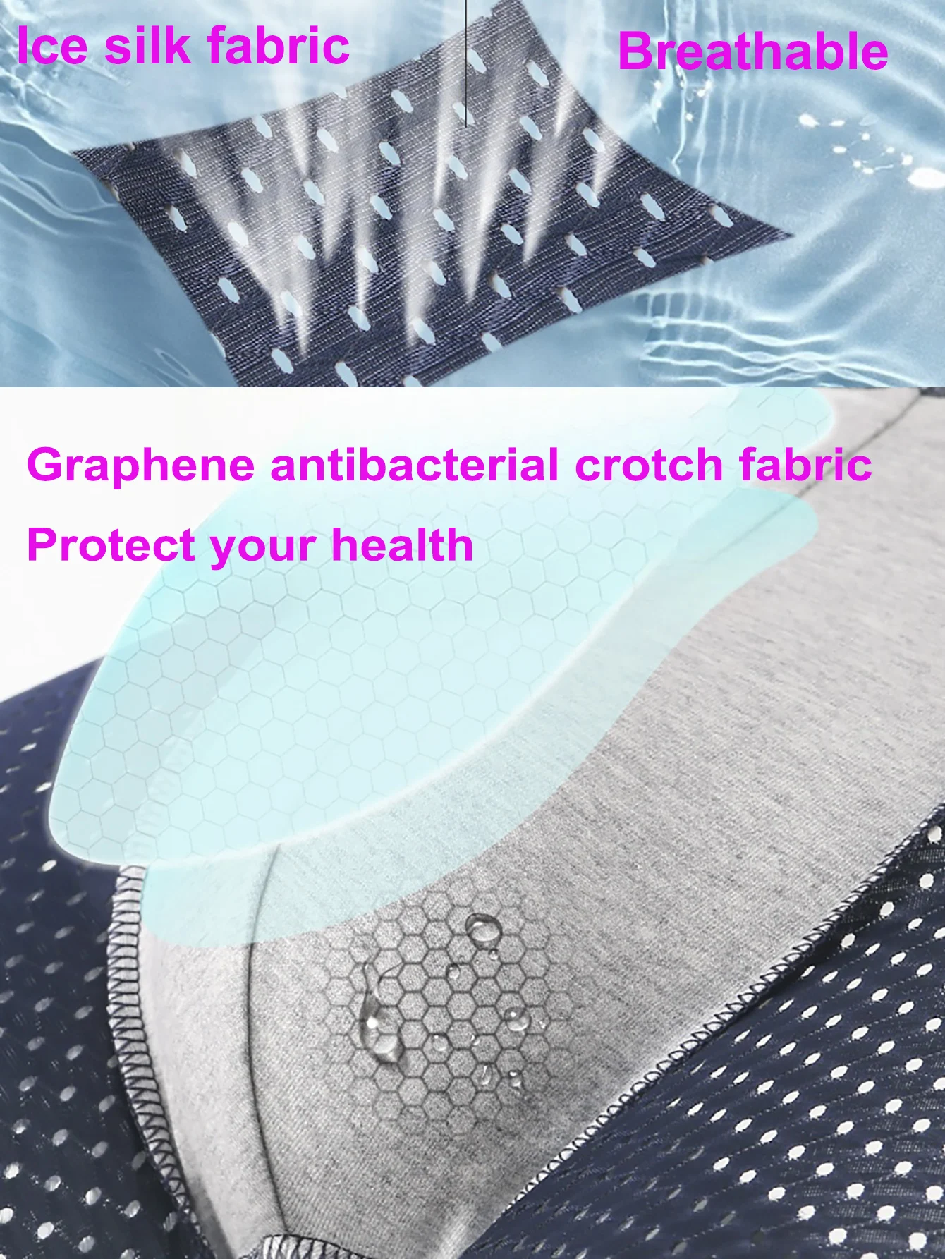 4 قطع شورت بوكسر رجالي بأرجل ممتدة، مصنوع من شبكة مسامية لملائمة رائعة ومريحة. نسيج حرير جليدي، مجوف