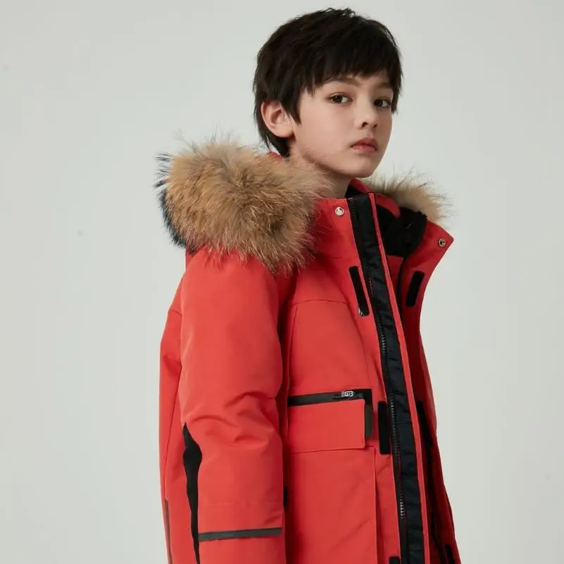 New Down Jacket Winter Real Fur Collar Thicker Jacket Children White Duck Down Fashion Parkas Boys Down Jacket Russia Wz1378