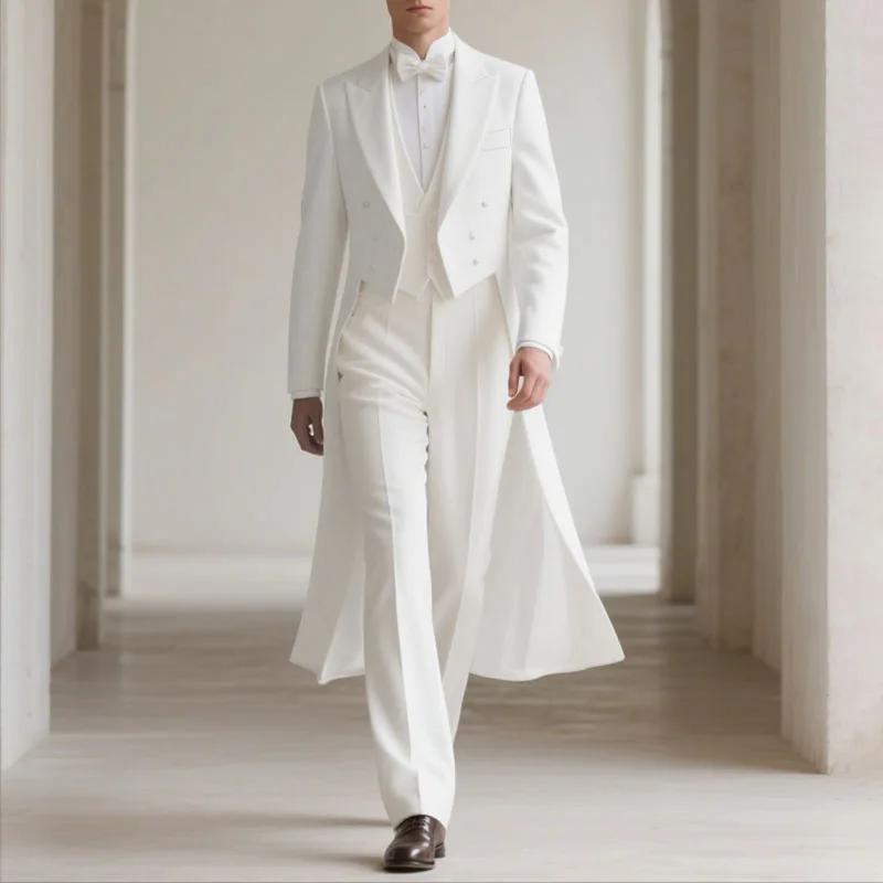 Spring And Autumn Men's Fake Two Double-breasted Long Suit Windbreaker Dress Jacket
