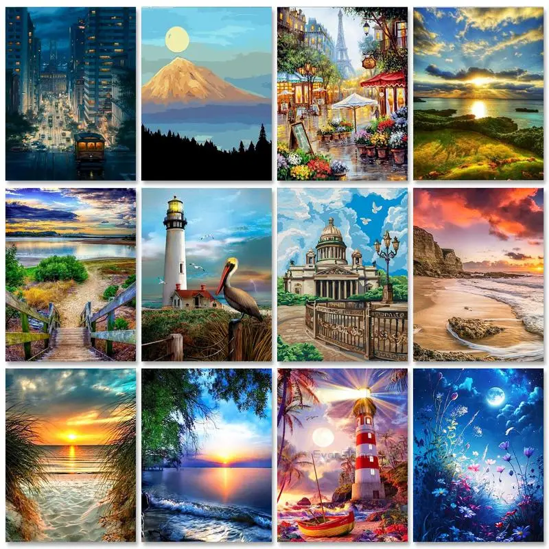 

GATYZTORY Diy Painting By Number For Adults Kits Sunset Landscape Picture On Numbers For Home Wall Artwork