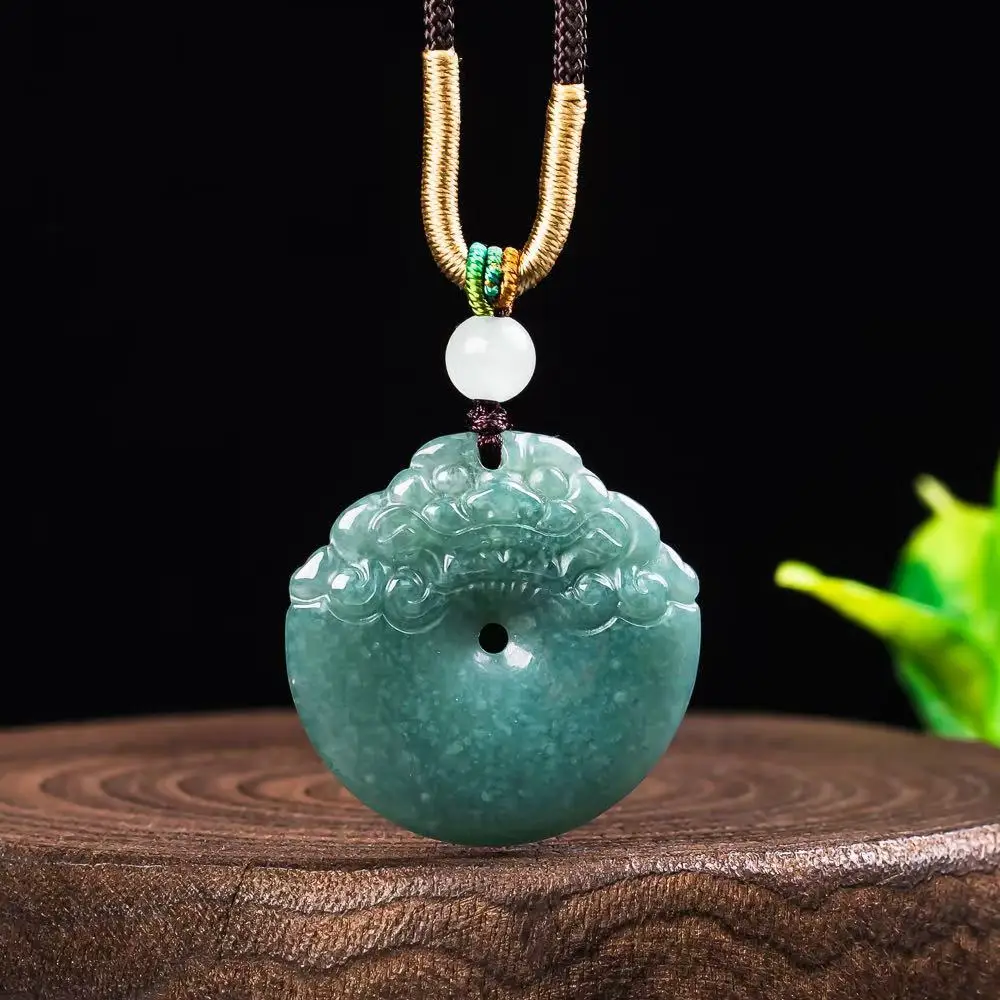 New Natural A Emerald Real Jade Ruyi Pixiu Cloud Lock Pendant Necklace Exquisite Carving Hand-carved Charm Jewelry Gift Women