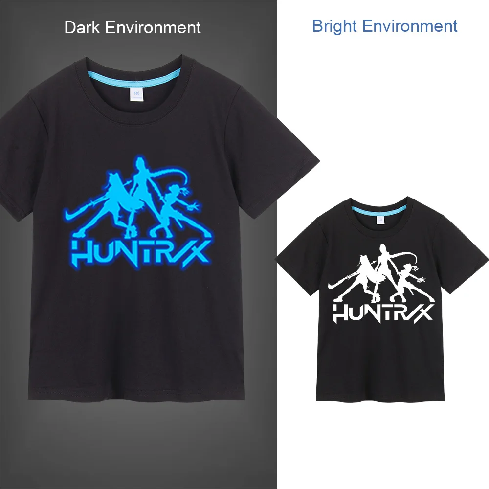 

Blue Fluorescent Luminous KPop Demon Hunters Child T-Shirt Cotton HUNTR/X Fans Gift Boy Girl Short Sleeve T Shirts Tops