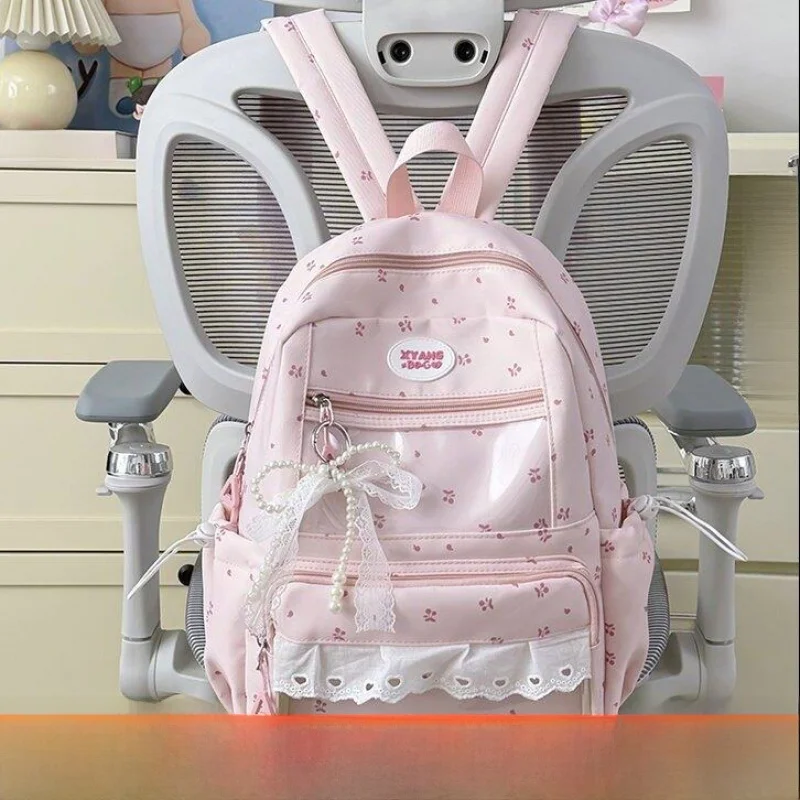 Cute Girl Heart Dual Shoulder Bag Lightweight Korean Style  Initial High School Student Backpack Trendy Commuter Backpack