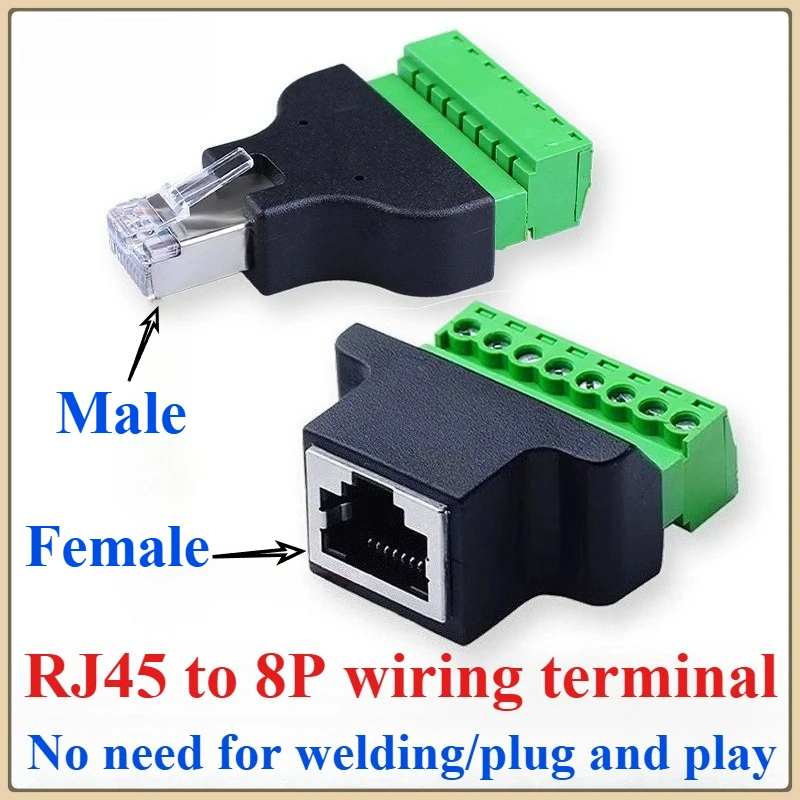 RJ45 to Screw Terminal Block 8P Connector Ethernet RJ45 Male Female to 8 Pin Screw Terminal Network Adapter Cable for CCTV DVR