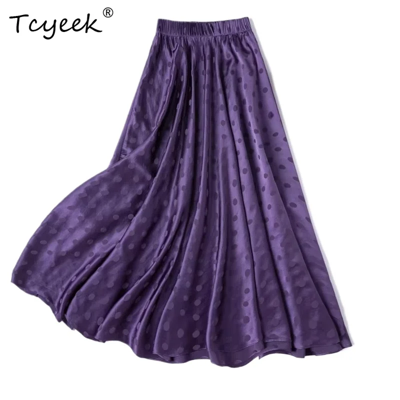 

Tcyeek 93% Real Silk Long Skirts 21MM Silk Women Clothing 2026 Spring Summer Elastic Waist Stretchable Skirt Faldones Para Mujer