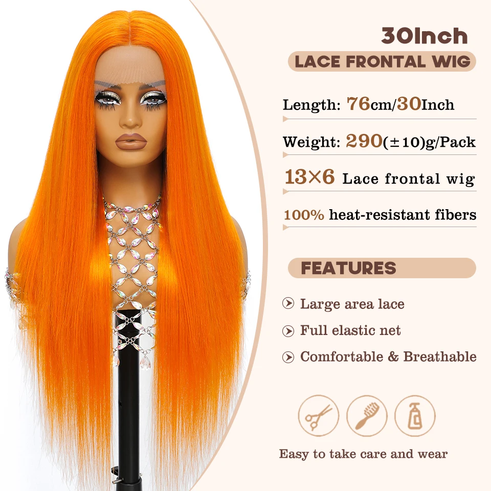 13x6 레이스 프론탈 가발, 아프리카 여성용 합성 스트레이트 레이스 가발, 고온 블론드 진저 블랙 레이스 프론탈 여성용 가발