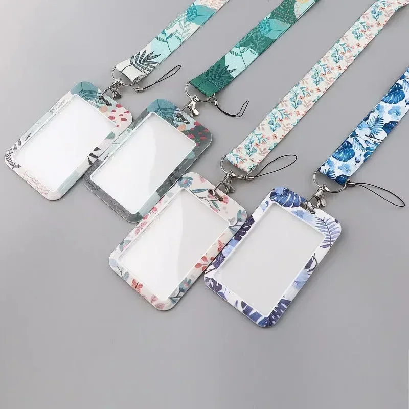 Etui na karty z zielonymi roślinami Odznaka studencka Karta dostępu do pracy Plastikowa smycz ABS Pokrowiec na karty Torby dla kobiet Dziewczyna