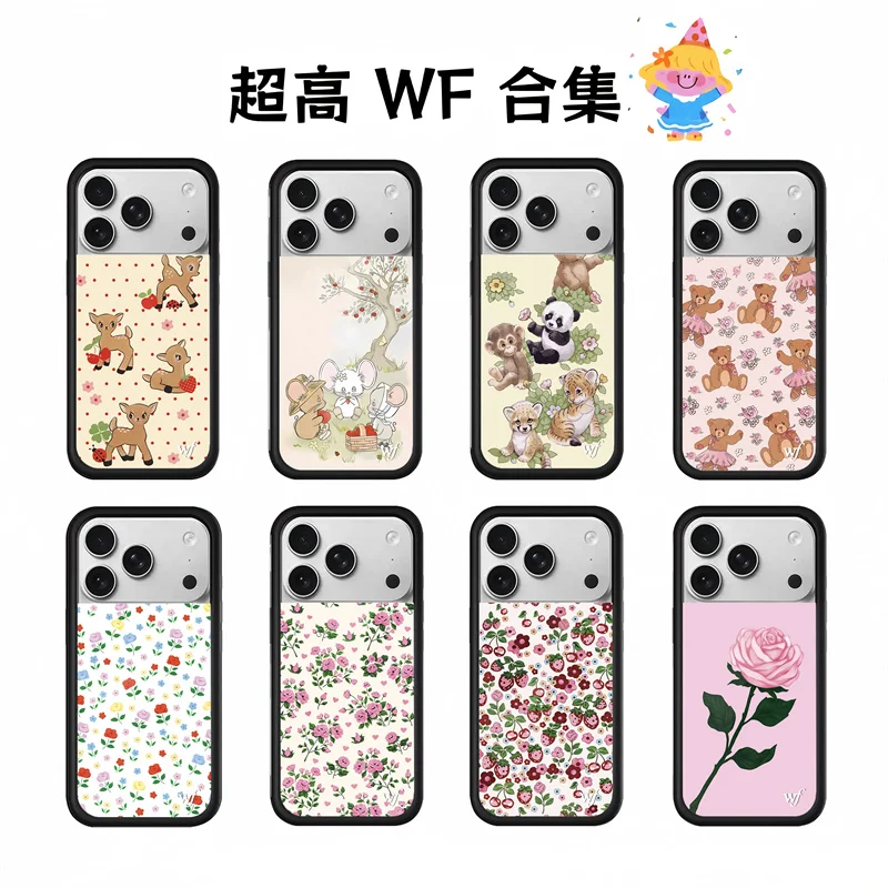 

New Wildflower 3D WF Little Bear Phone Case for iPhone 12 13 14 15 16 17 Pro Max Plus Funda Cute Rose Cartoon Protective Cover